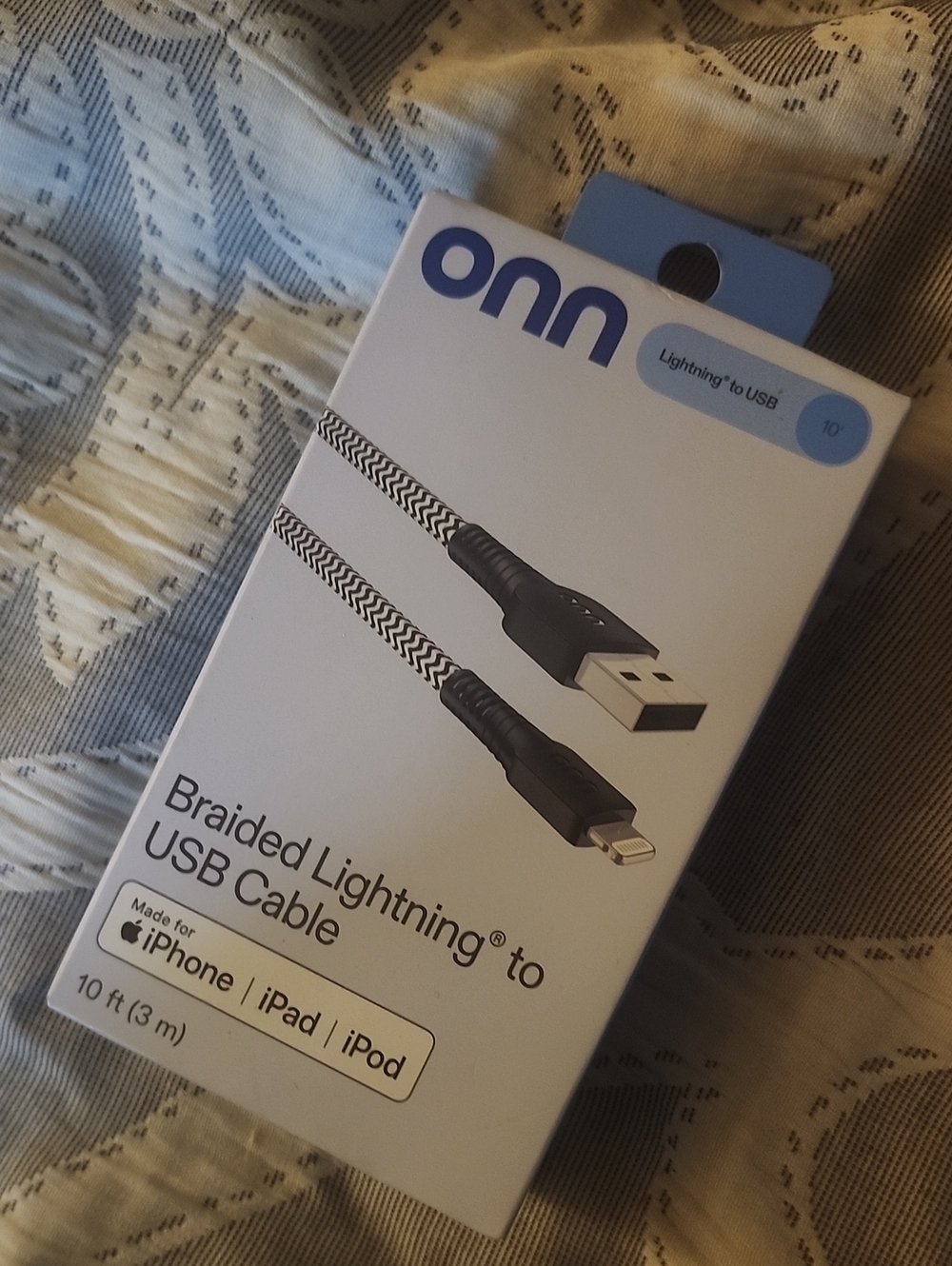 Onn  Braided Lightning to USB Cable — Black & White Iphone, Ipad Or Ipod